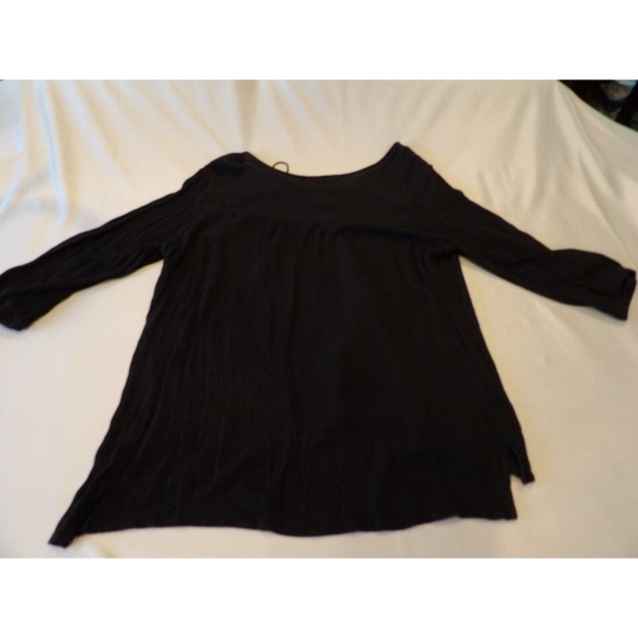 One World Live & Let Live 2X Black Top Boho Crepe Sheer Gauzy Embroidered V Nec - Picture 9 of 9